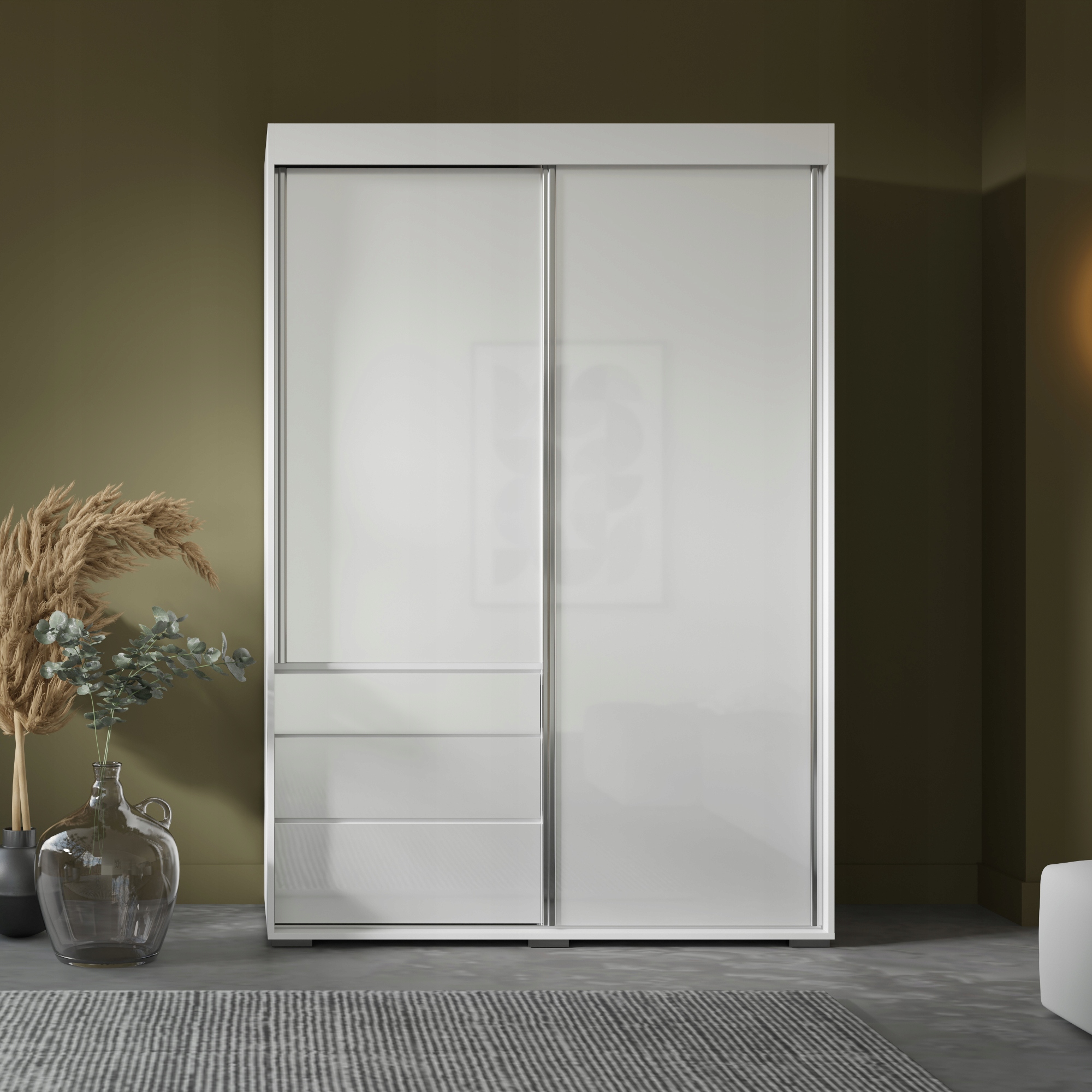 Szafa przesuwna z szufladami Torino 2D 140 Biała (lacobel)