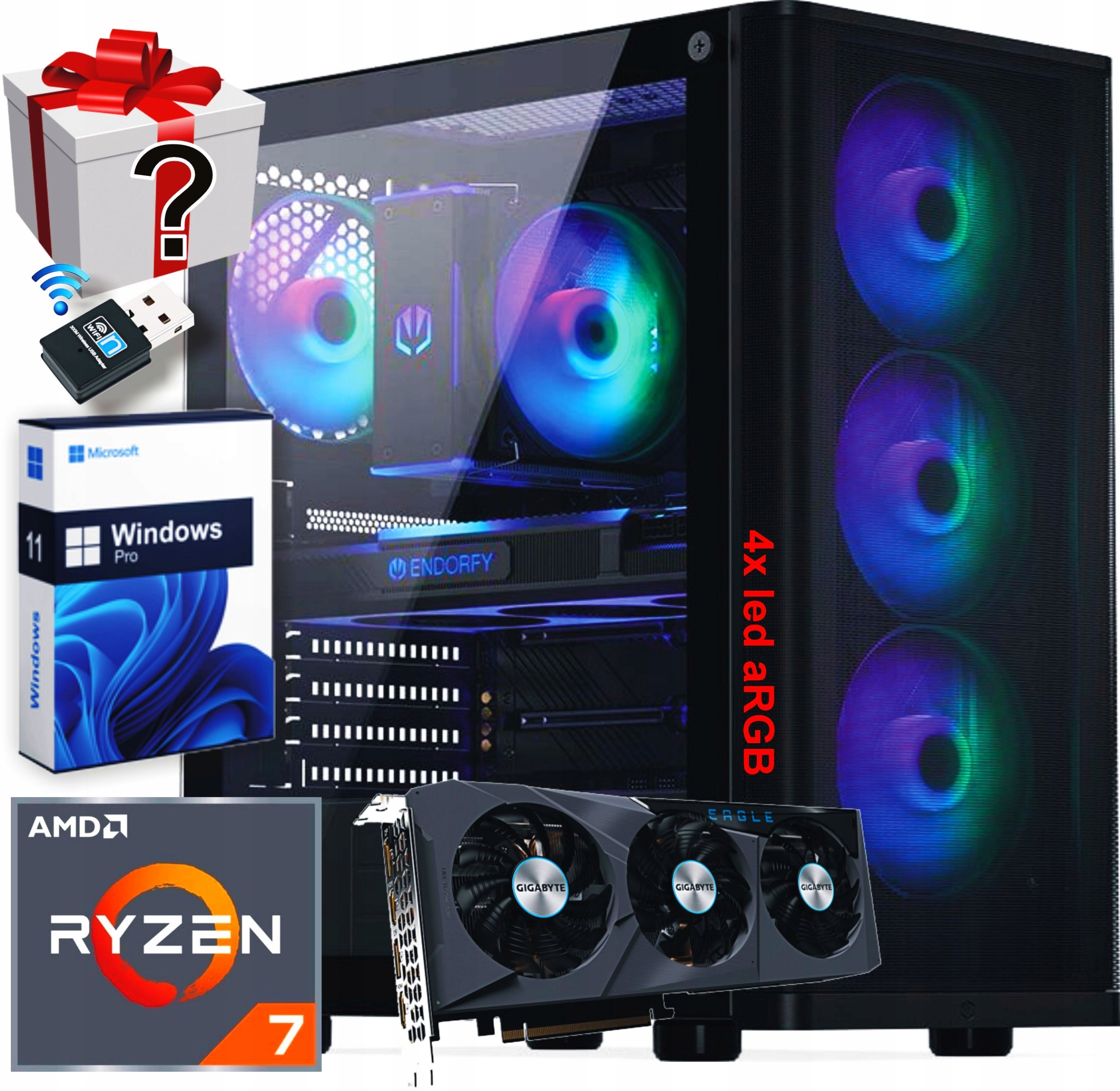 Počítač Gamer Ryzen 7 5700X Ssd 1TB M.2. Rtx 5060 16GB Argb Wifi+bt Win 11