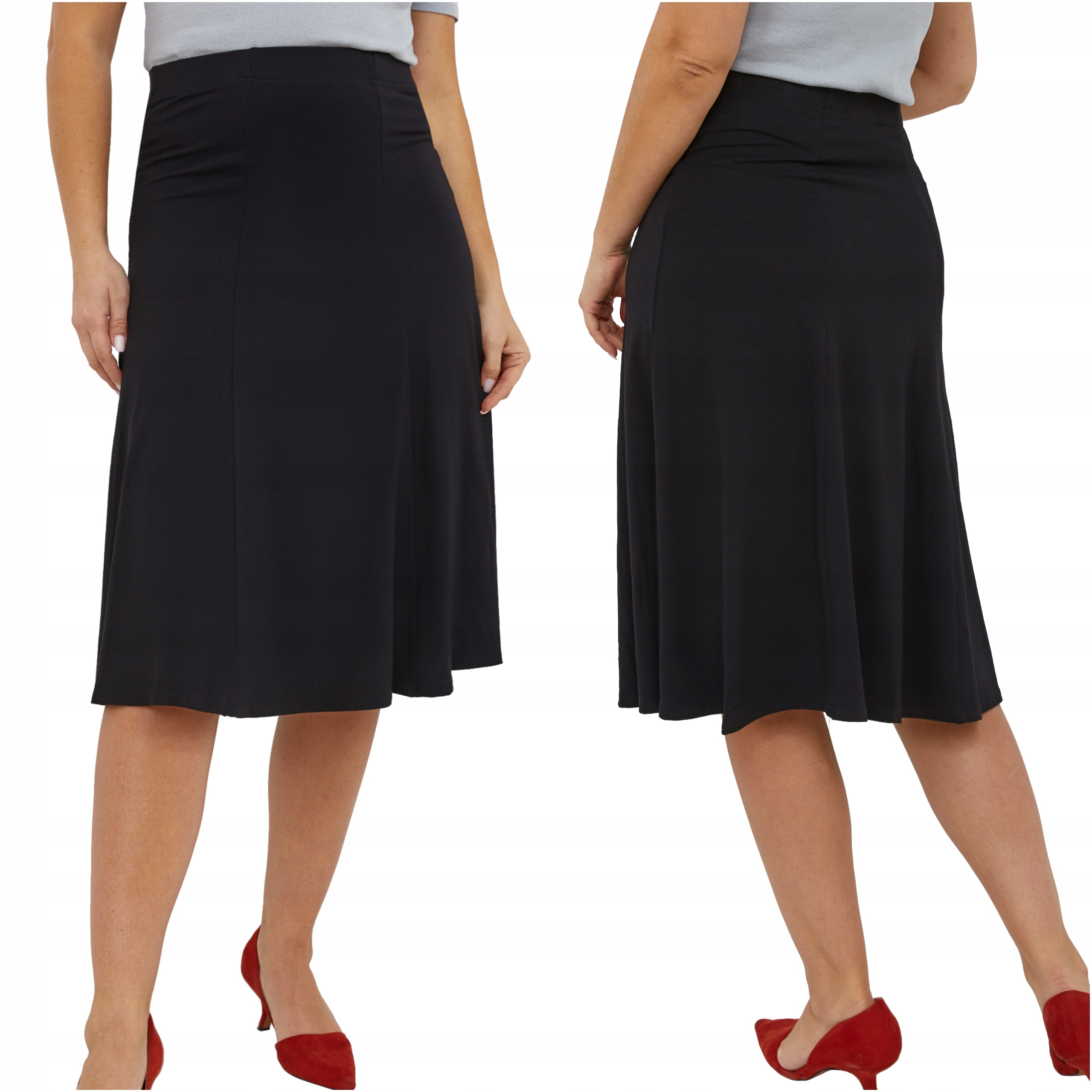 Dámská midi rozšířená Sukně velkých velikostí s elastickým pasem Polský Výrobce