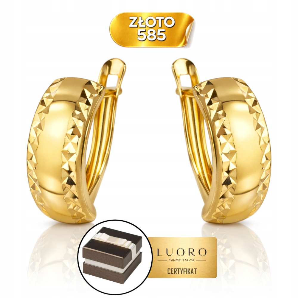 Náušnice Zlaté 585 14K Obdélník Diamantové Šířka 5 MM Elegantní