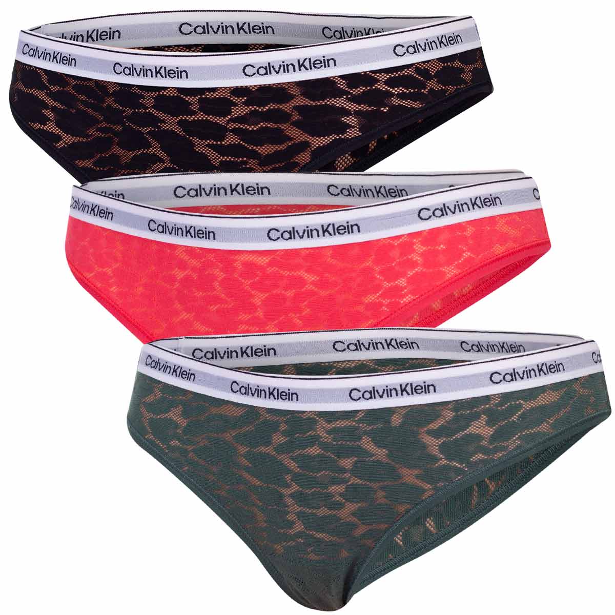 Calvin Klein Dámské Kalhotky 3PK Černé/růžové/zelené r.XS