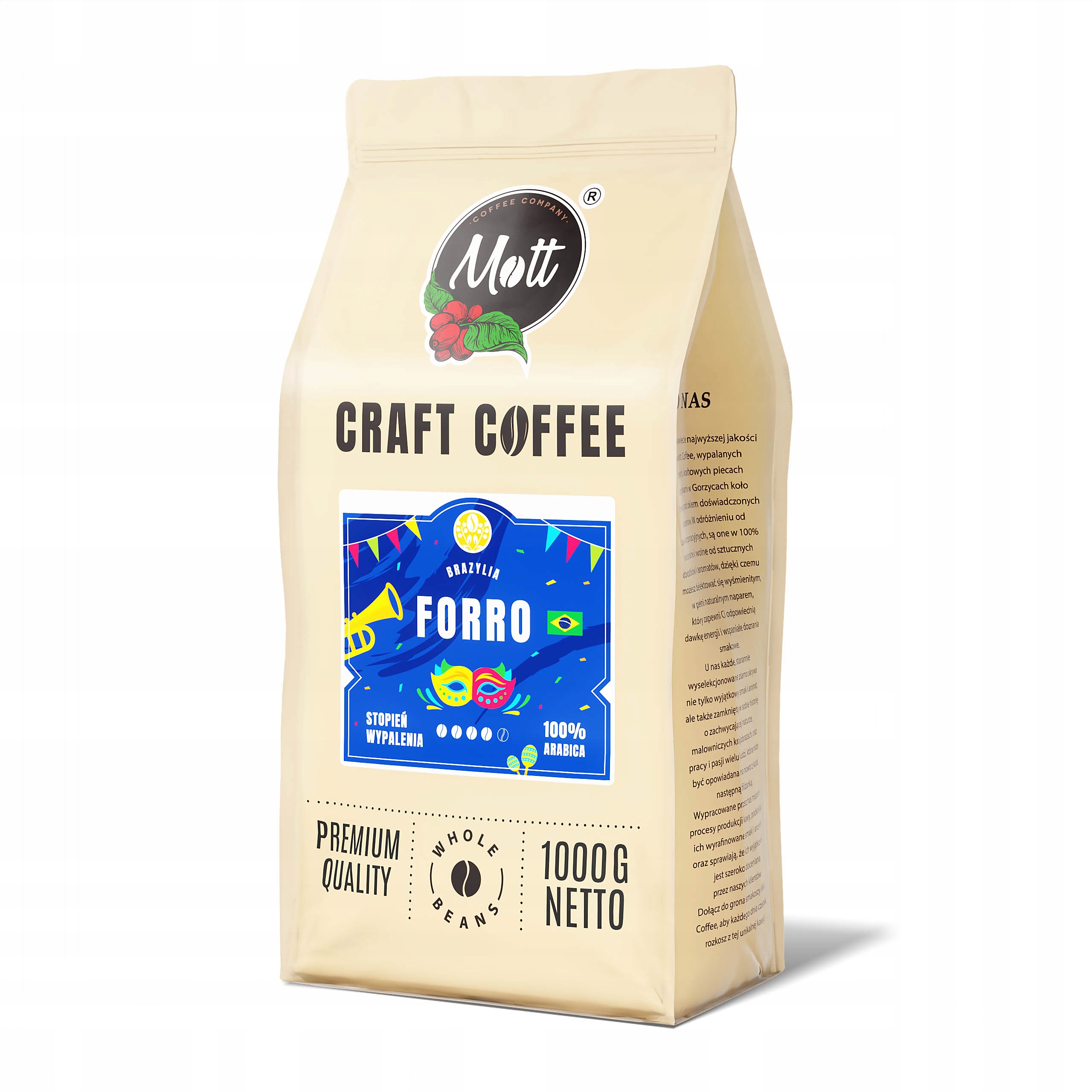 Levně Káva Zrnková 100% Arabica Čerstvě pražená Brazílie Forro Mott Coffee 1 kg