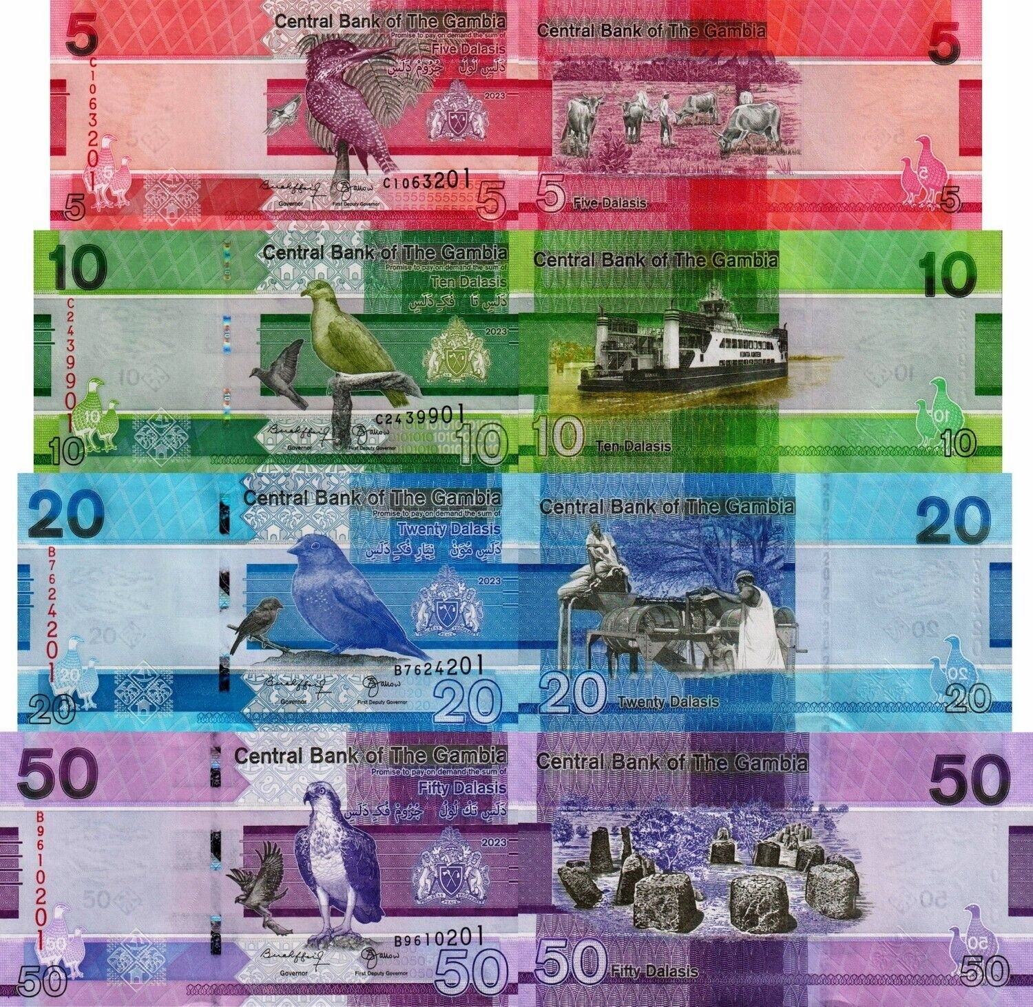 GAMBIA ZESTAW 5 + 10 + 20 + 50 Dalasi 2023 UNC