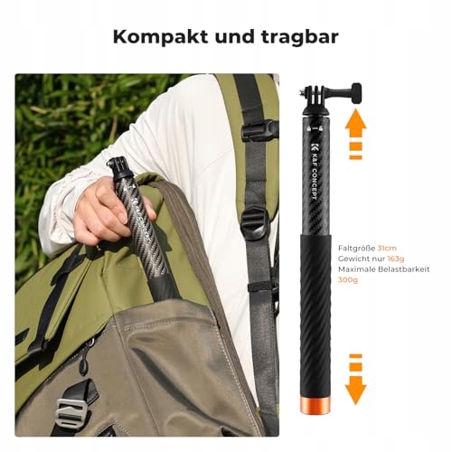K&F CONCEPT Węglowy Selfie Stick Niewidzialny Monopod Do Kamer Hero DJI — miniatura 7