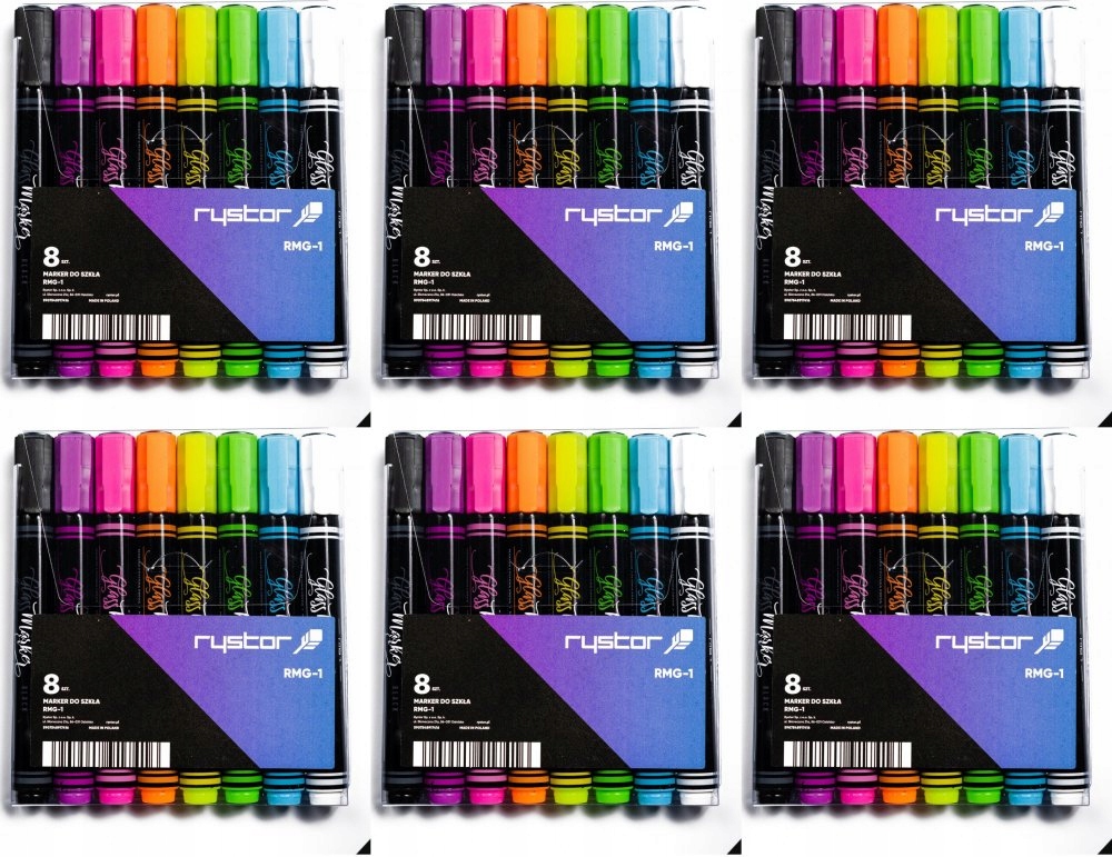 MARKER KREDOWY PISAK DO SZKŁA SZYB Rystor RMG-1 MIX 8 KOLORÓW UV ZESTAW x 6