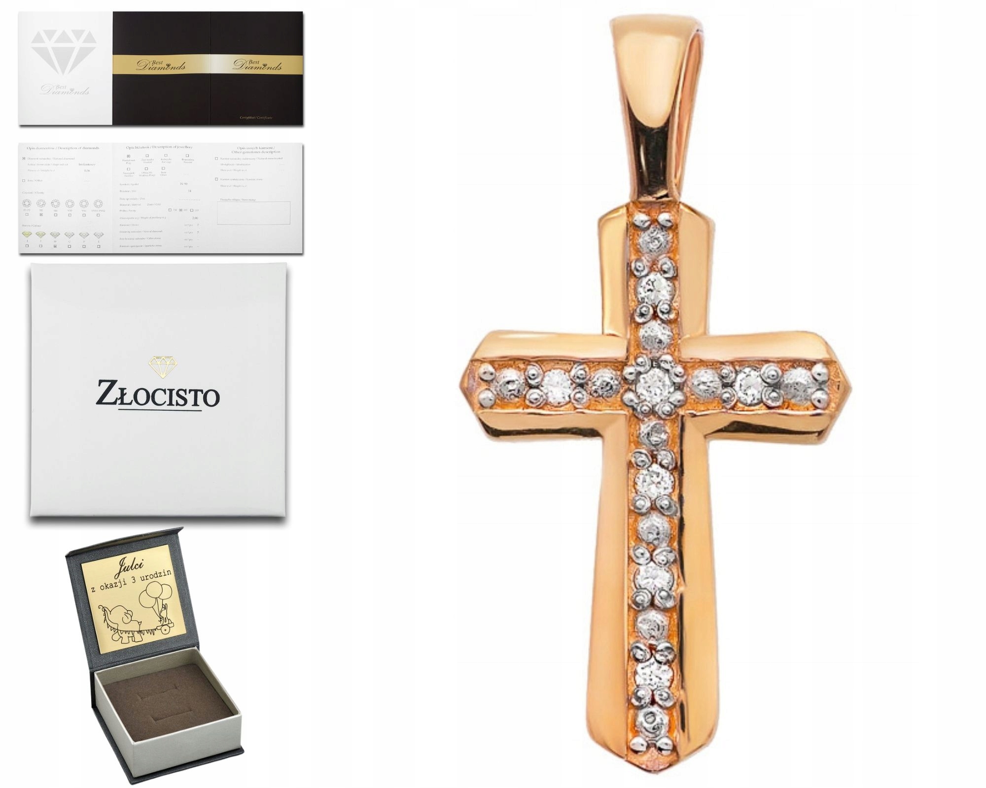 Přívěsek Z Růžového Zlata S Briliantovými Křížky