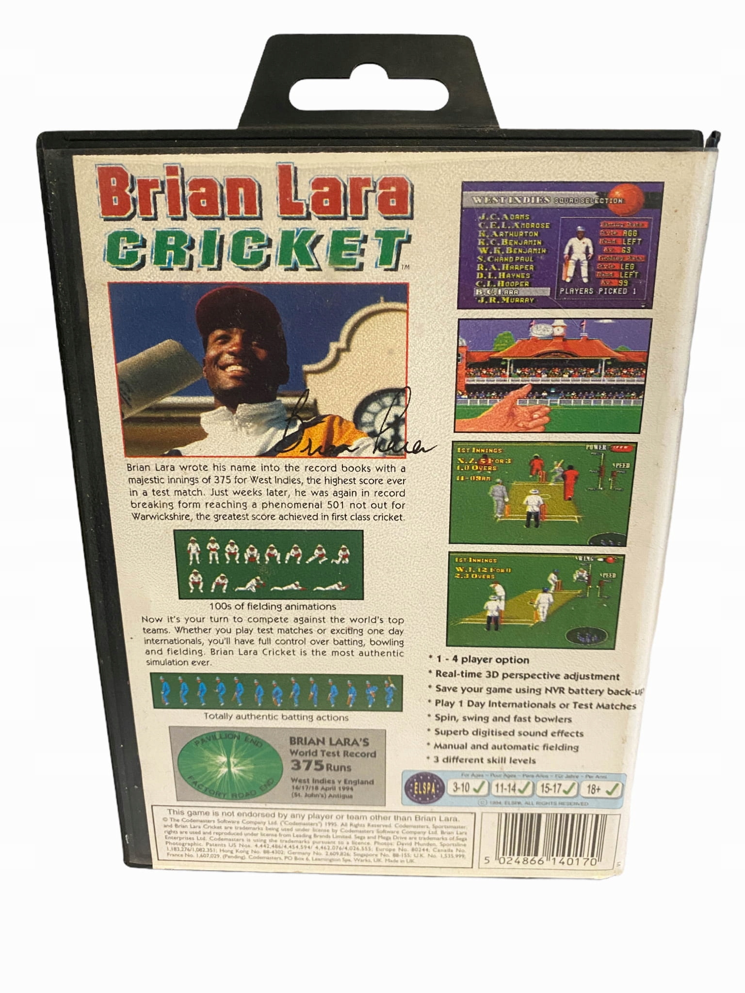 Brian Lara Cricket SEGA MEGA DRIVE Tryb gry singleplayer