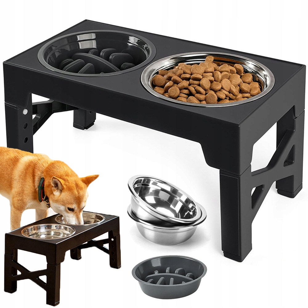 Levně Dvojitá Miska Pro Psa Na Stojanu 2V1, Nastavitelná, Ocelová, Bezpečná