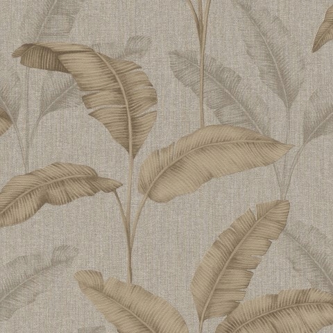 Tapeta LIŚCIE NA PŁÓTNIE BEŻ BRĄZ ECO