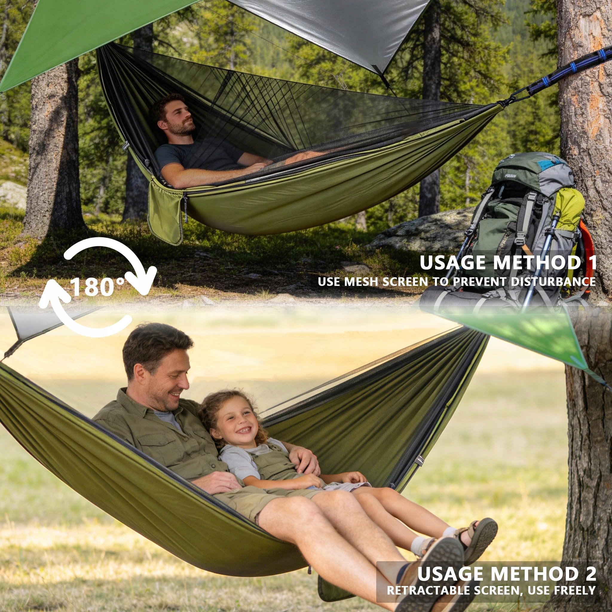 OUTDOOR Hamak z Moskitierą i Zadaszeniem Szybkoschnący Nylon na Kemping — miniatura 4
