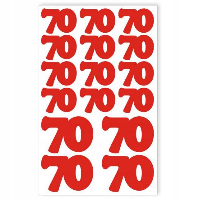 

czerwone naklejki 70 Urodziny szklanki koperty x1