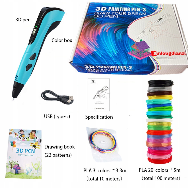 ZESTAW DŁUGOPIS 3D DRUKARKA 3D PEN + WKŁADY PLA(110M) +3D SZABLONY Kod producenta Długopisy 3D