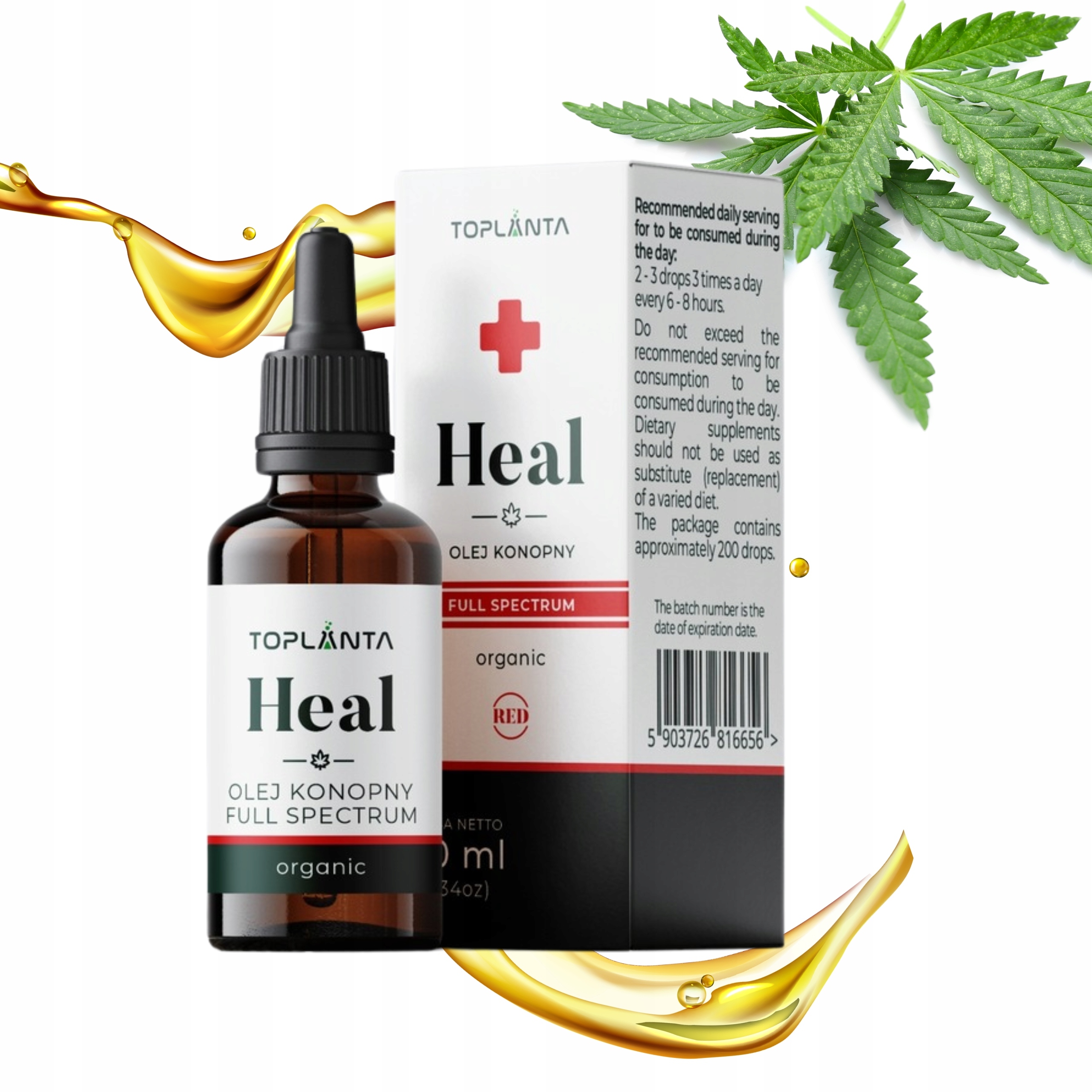 Olej konopny 10% Heal RED - 10 ml od ToPlanta Suplement Diety