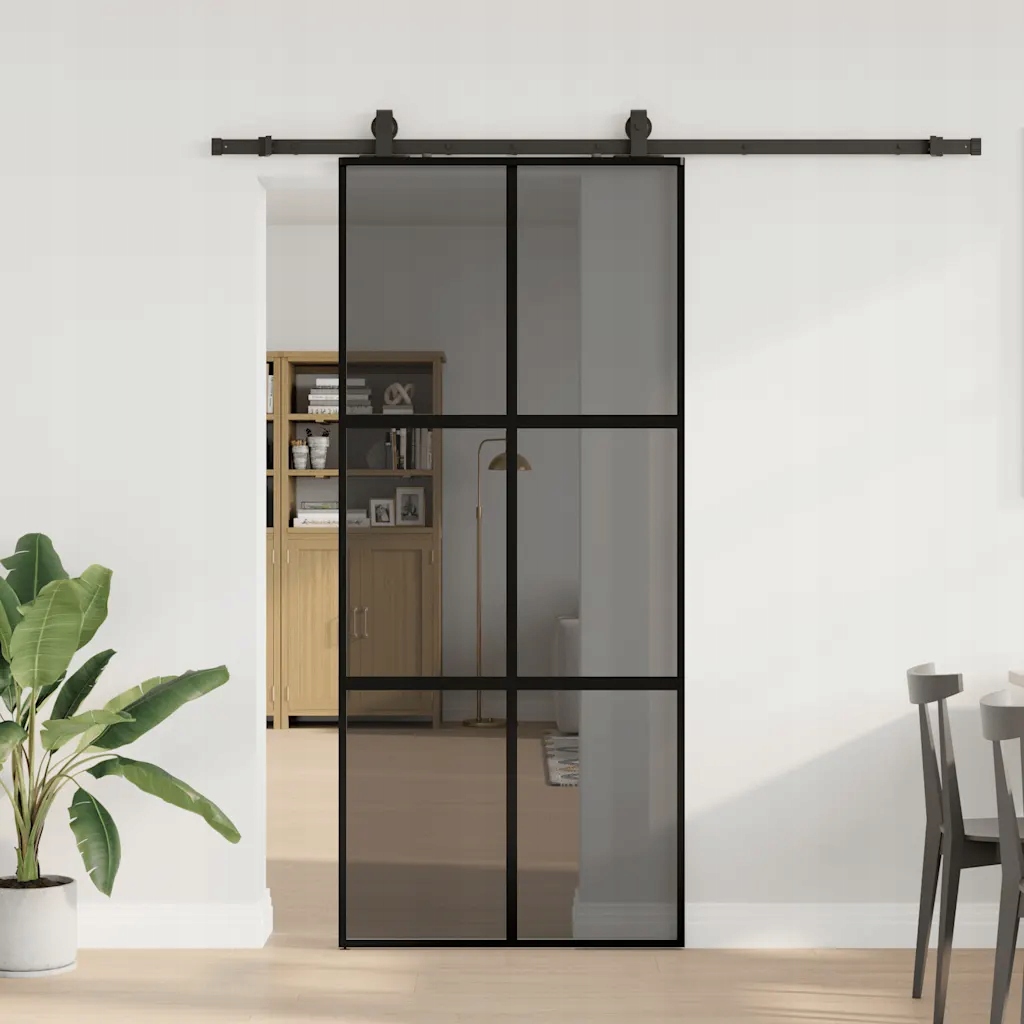 vidaXL Posuvné dveře se sadou kování černé 90x205 cm Tvrzené sklo