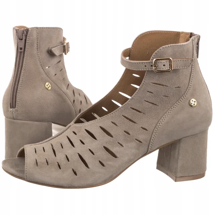 Boty Kotníkové Boty Semišové na Podpatku Dámské Maciejka Béžová 06893-10