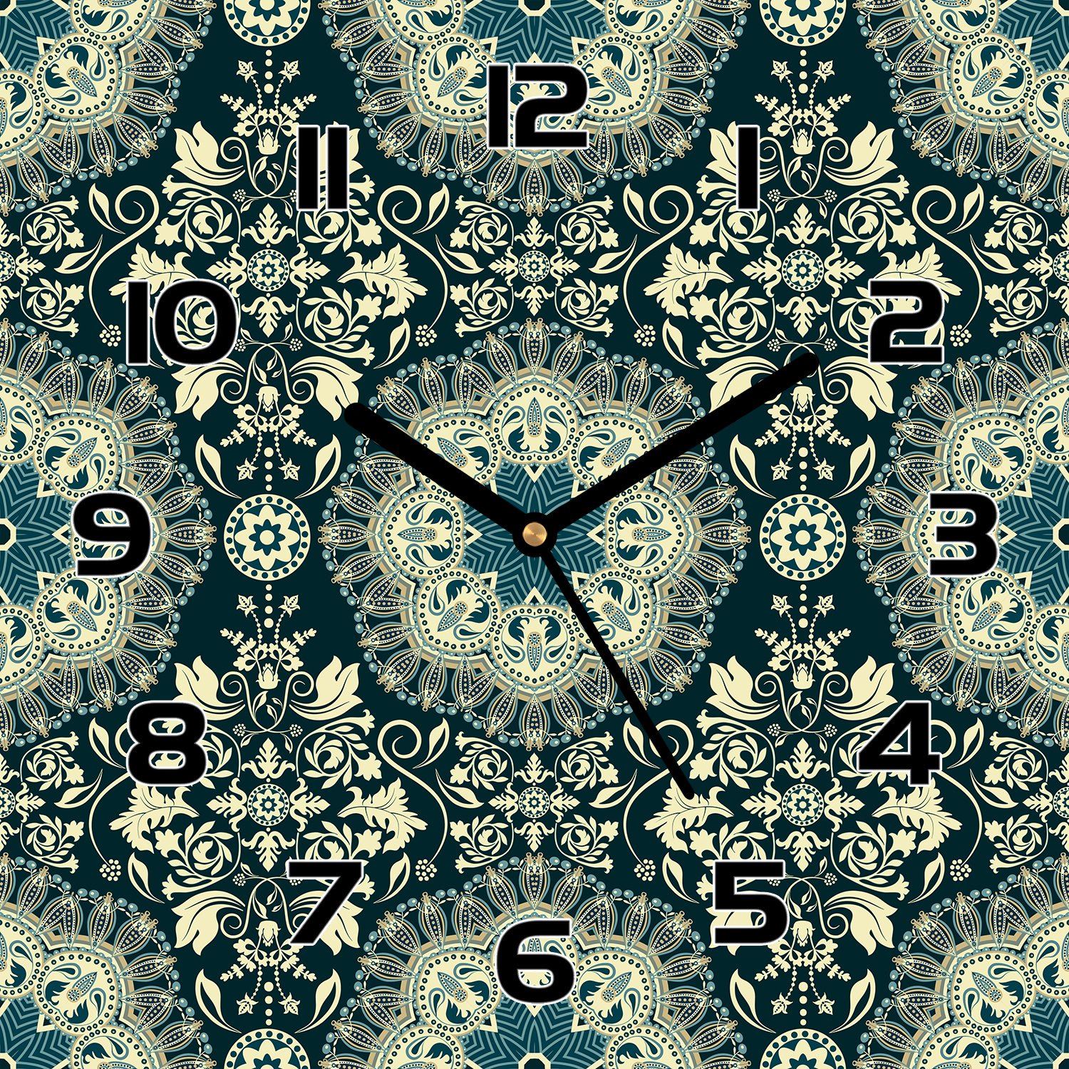 

Cichy zegar na szkle Damask zielony i biały 30x30
