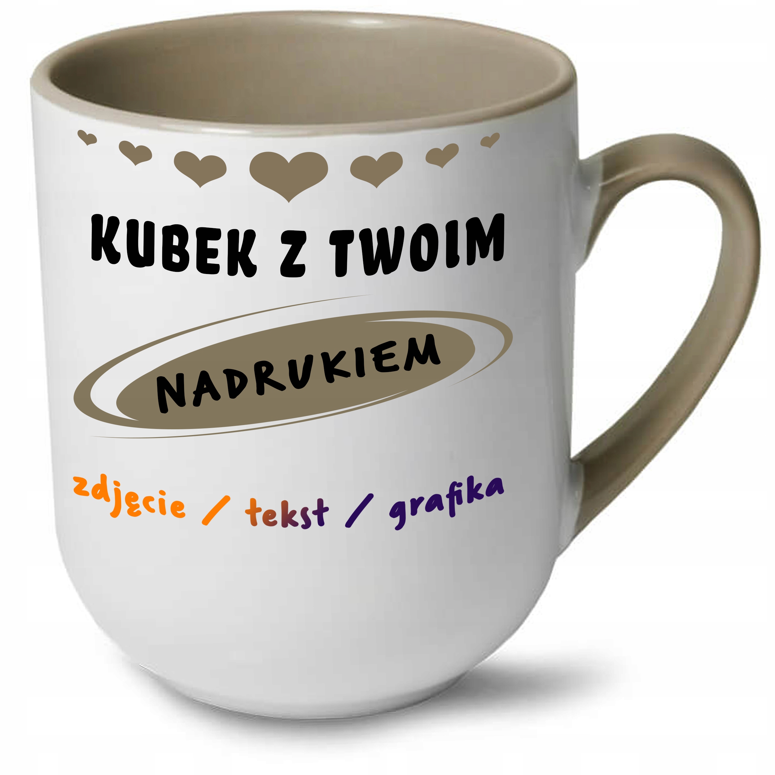 

Kubek filiżanka z nadrukiem własne zdjęcie szary