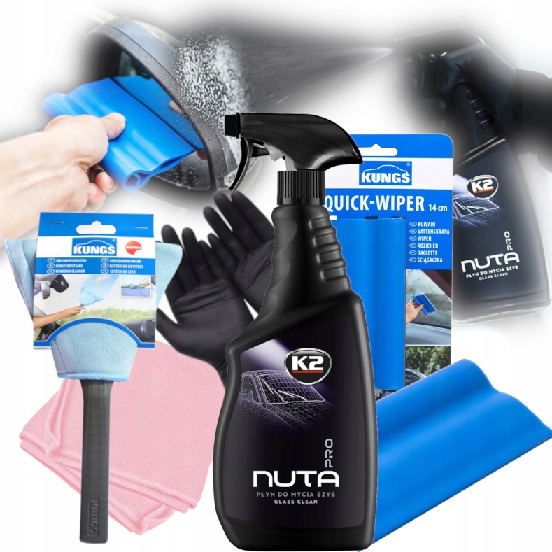 ZESTAW K2 NUTA PRO KUNGS CZYŚCIK ŚCIĄGACZKA ŚCIERECZKA szyb lusterek pary