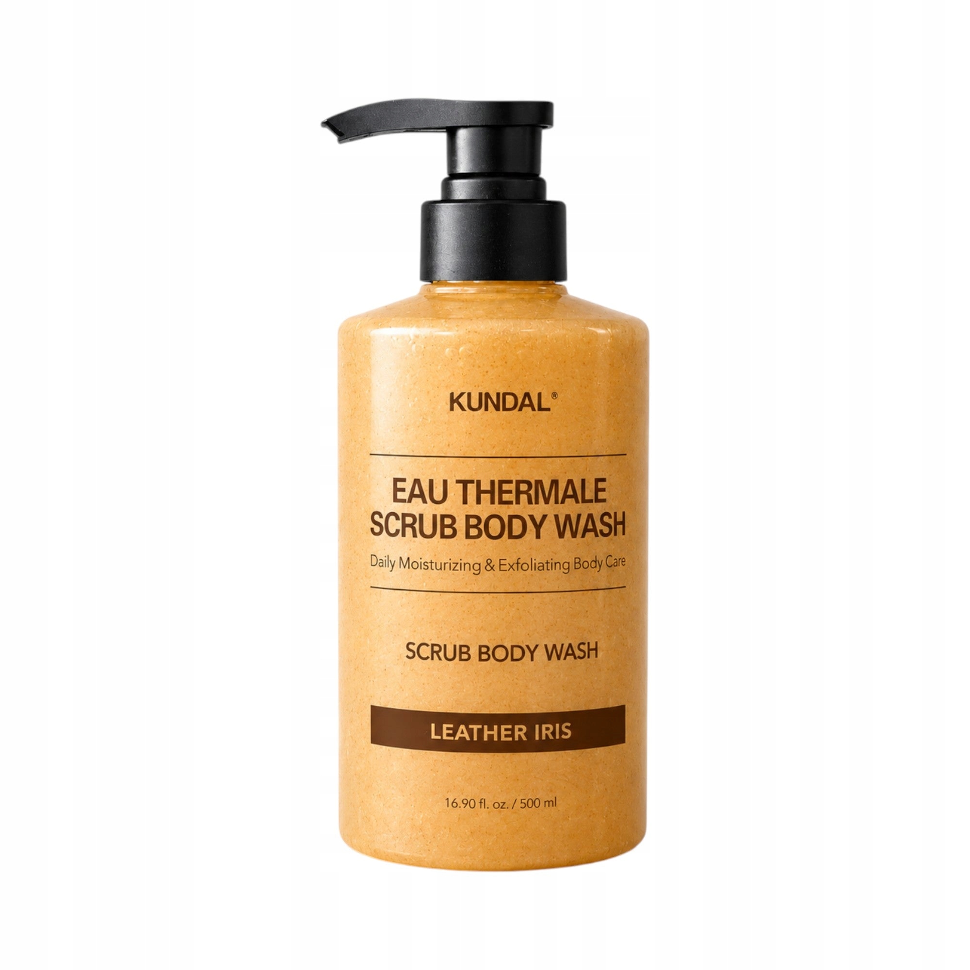 Kundal Eau Thermale Scrub Peelingový sprchový gel Leather Iris 500 ml