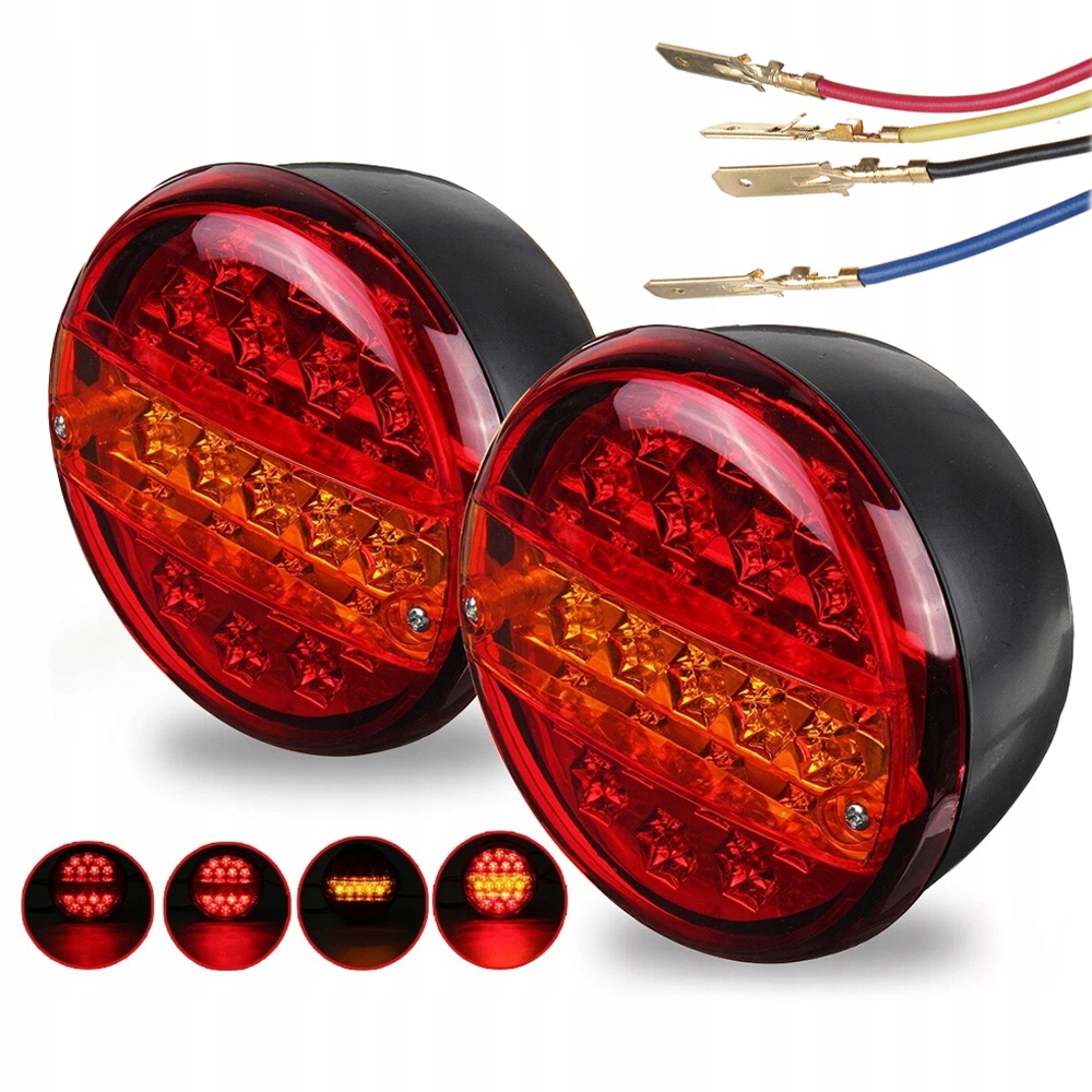 2X Sdružené světlo zadní Led Diodová pro přívěsy kulatá, 3-funkční, 12/24 V