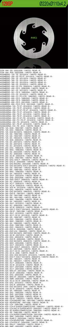 Ng Brzdový Kotúč Zadný Ktm SX/EXC/LC4, Husaberg (plný) (220X110X4,2)
