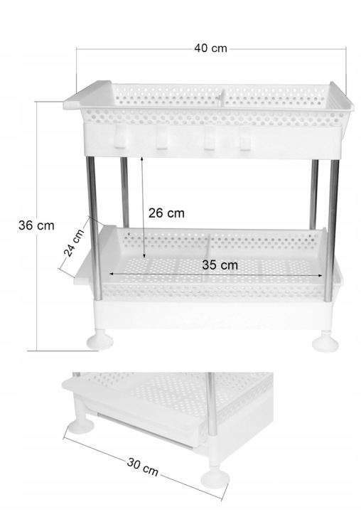 Szafka łazienkowa 30×40 cm wysuwana na kosmetyki z 2 półkami i haczykami