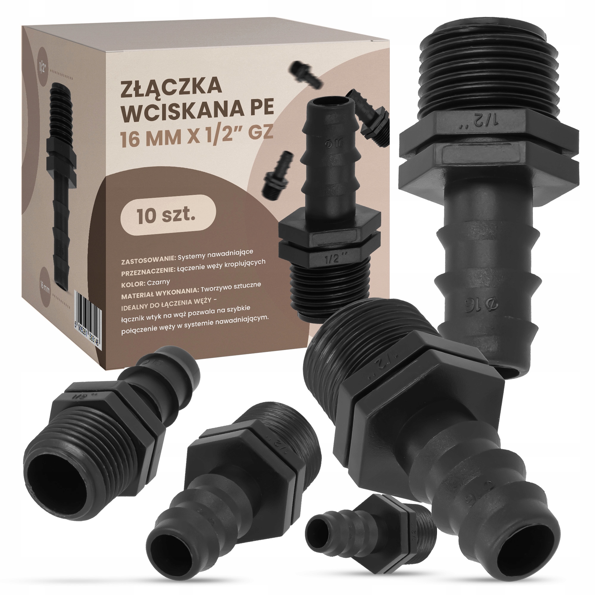 

10x Złączka Wciskana Pe 16x1/2 Gz Łącznik Węża Rur