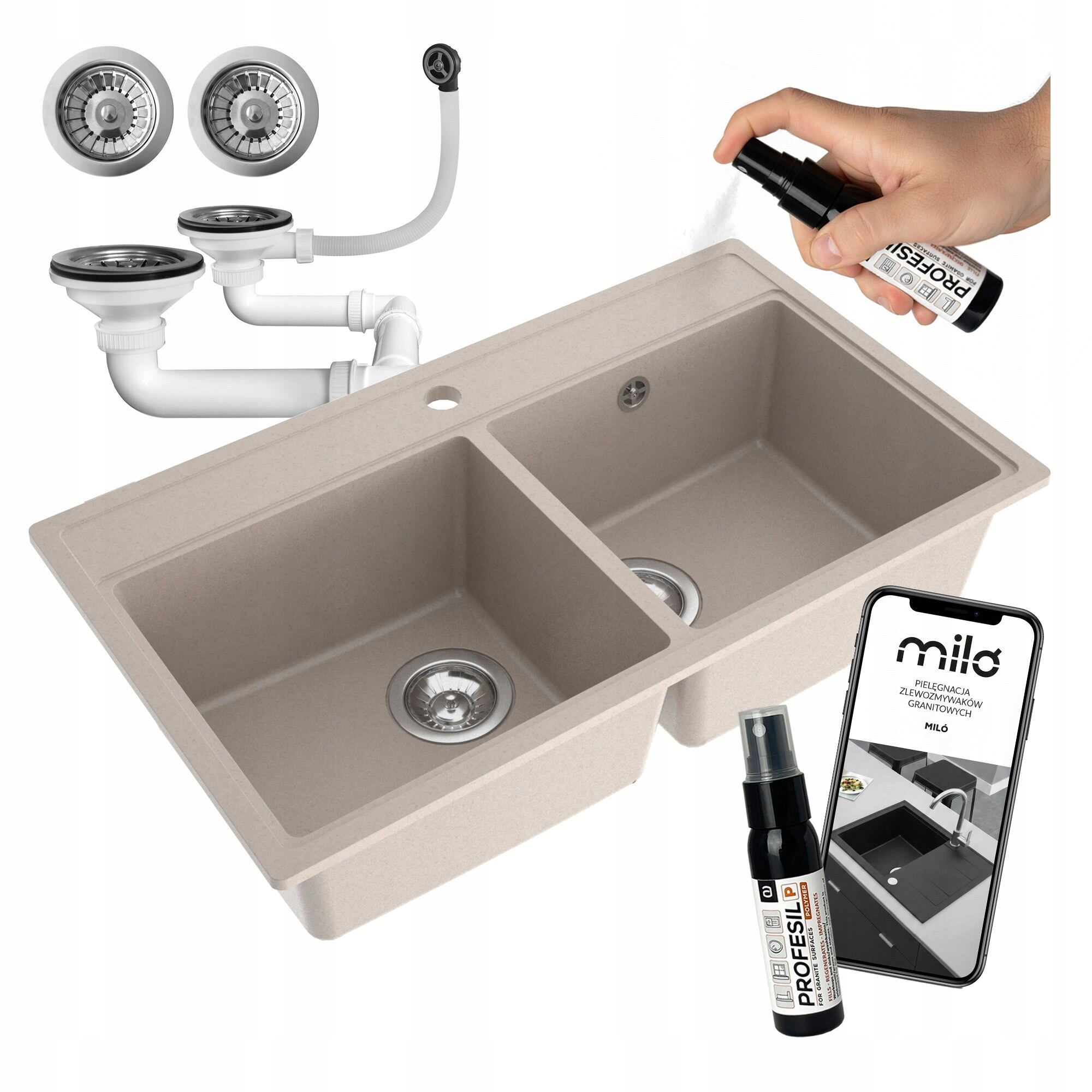 Kuchynský Drez Metro Granitový Dvojkomorový Sifónový Set