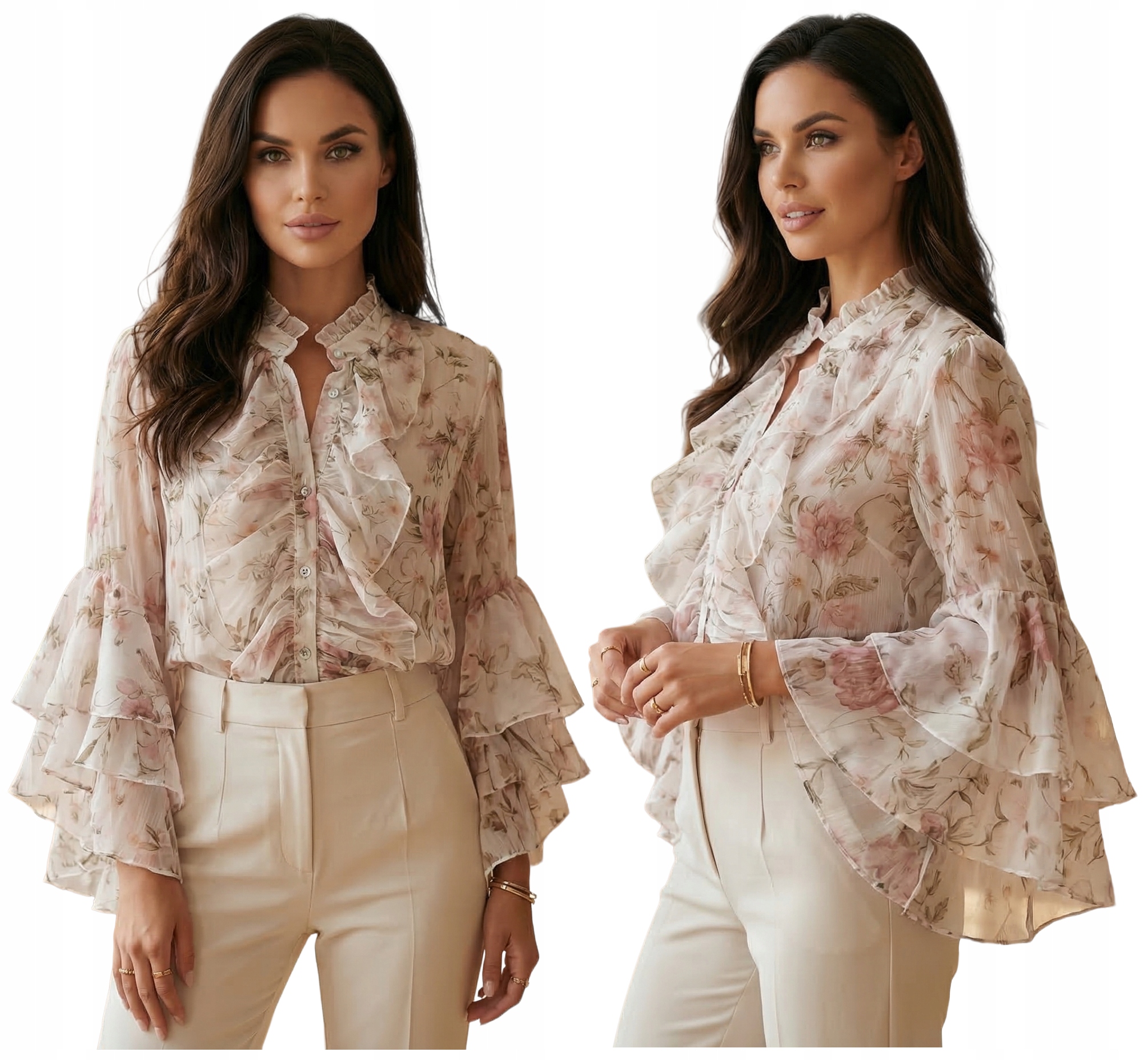 Rozpínací halenka Košile Květiny Falbanky Návštěvní Elegantní Falbany Lamiar