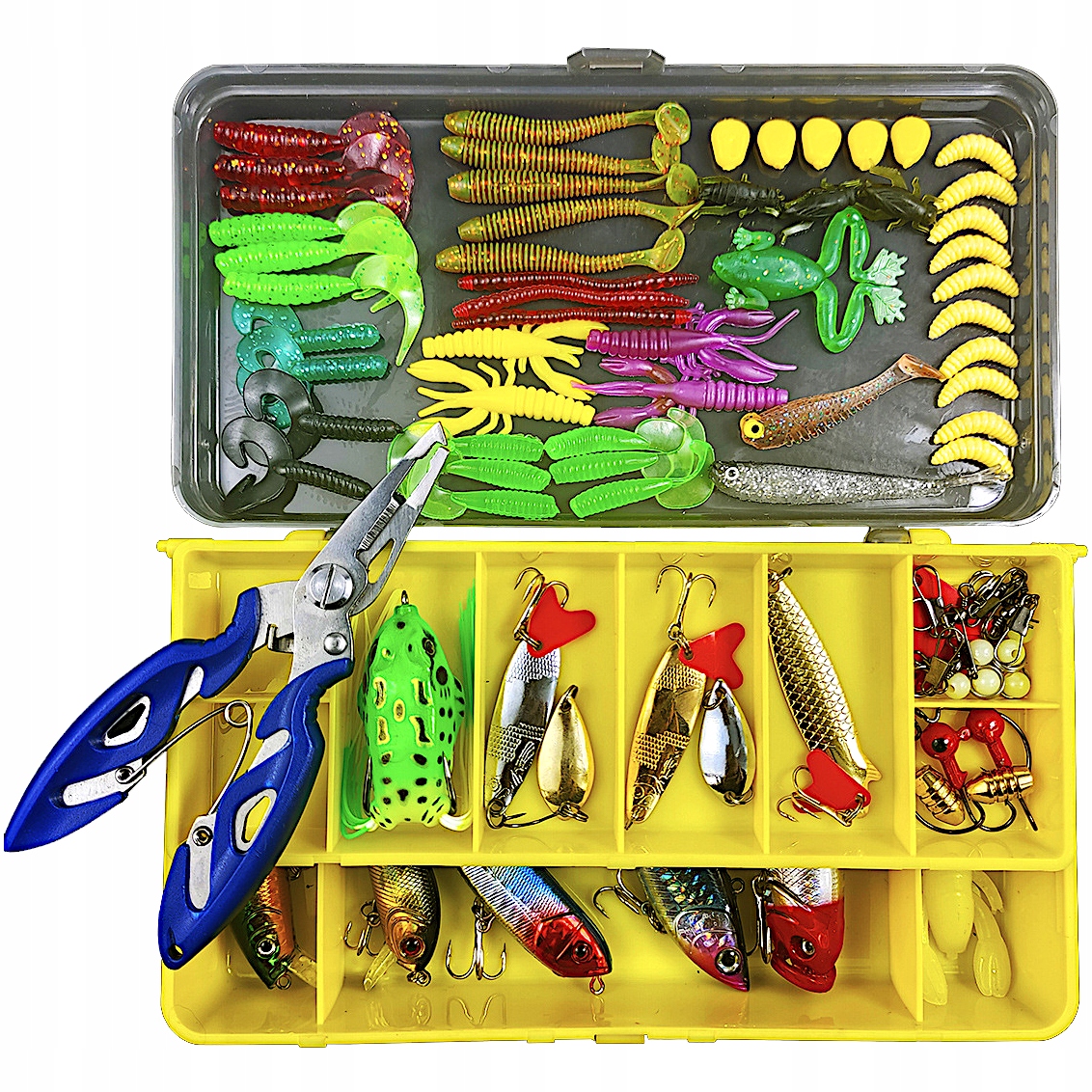 Gumy Woblery Błystki Przynęty na Okonia Białoryb Skrzynka Duży Zestaw 92szt