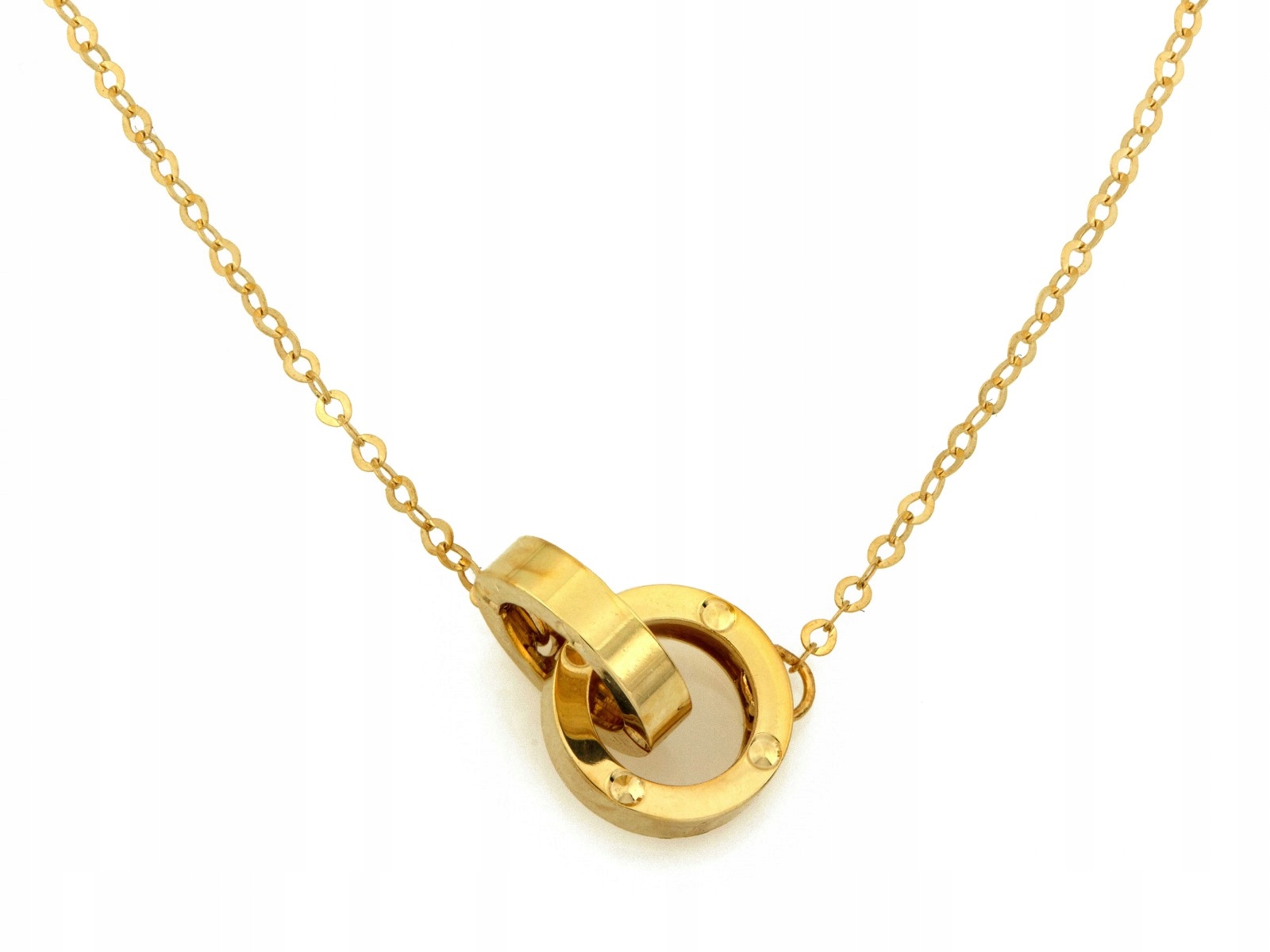 Zlatý náhrdelník 585 přívěsek se dvěma snubními prsteny 44 cm, kroužky 1.25 g