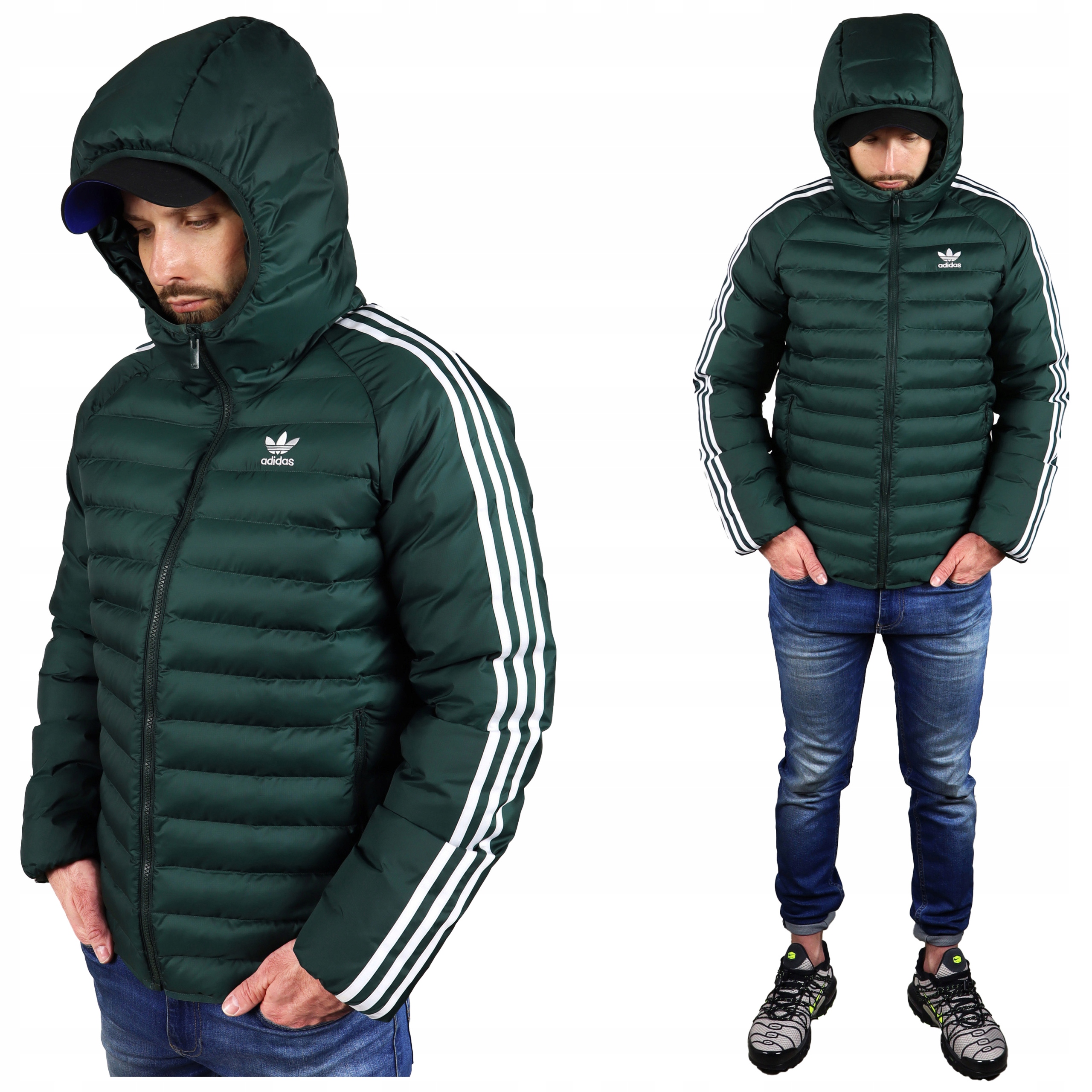 Adidas Zimní Teplá pánská bunda s kapucí Zelená péřová Originals