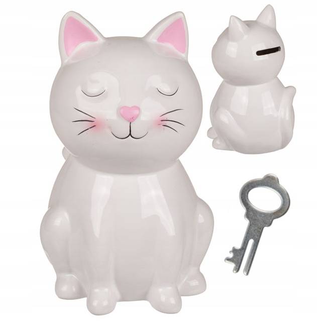 

Skarbonka Ceramiczna Kot Kotek Biała +kluczyk 15CM