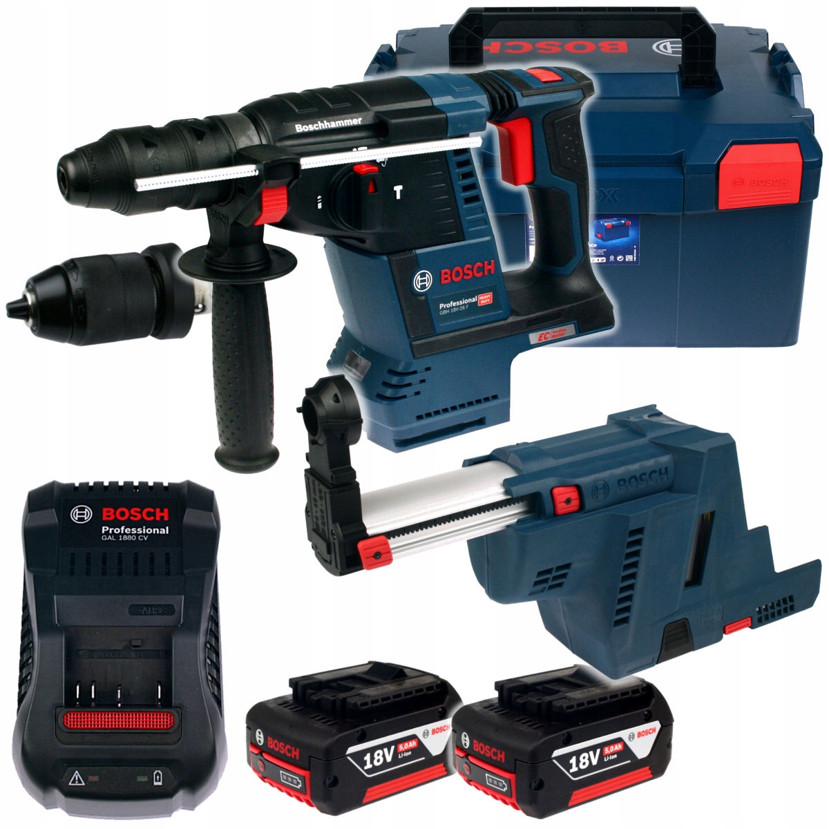 Młot Gbh 18V-26F Bosch 2x5,0Ah L-boxx odsysacz pyłu Gde 18V-16 Bosch