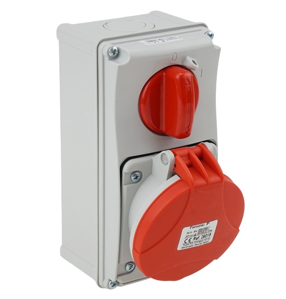 Silová Zásuvka 400V 32A/5P Pevný Konektor S Mechanickým Zámkem Vypínač 0-1