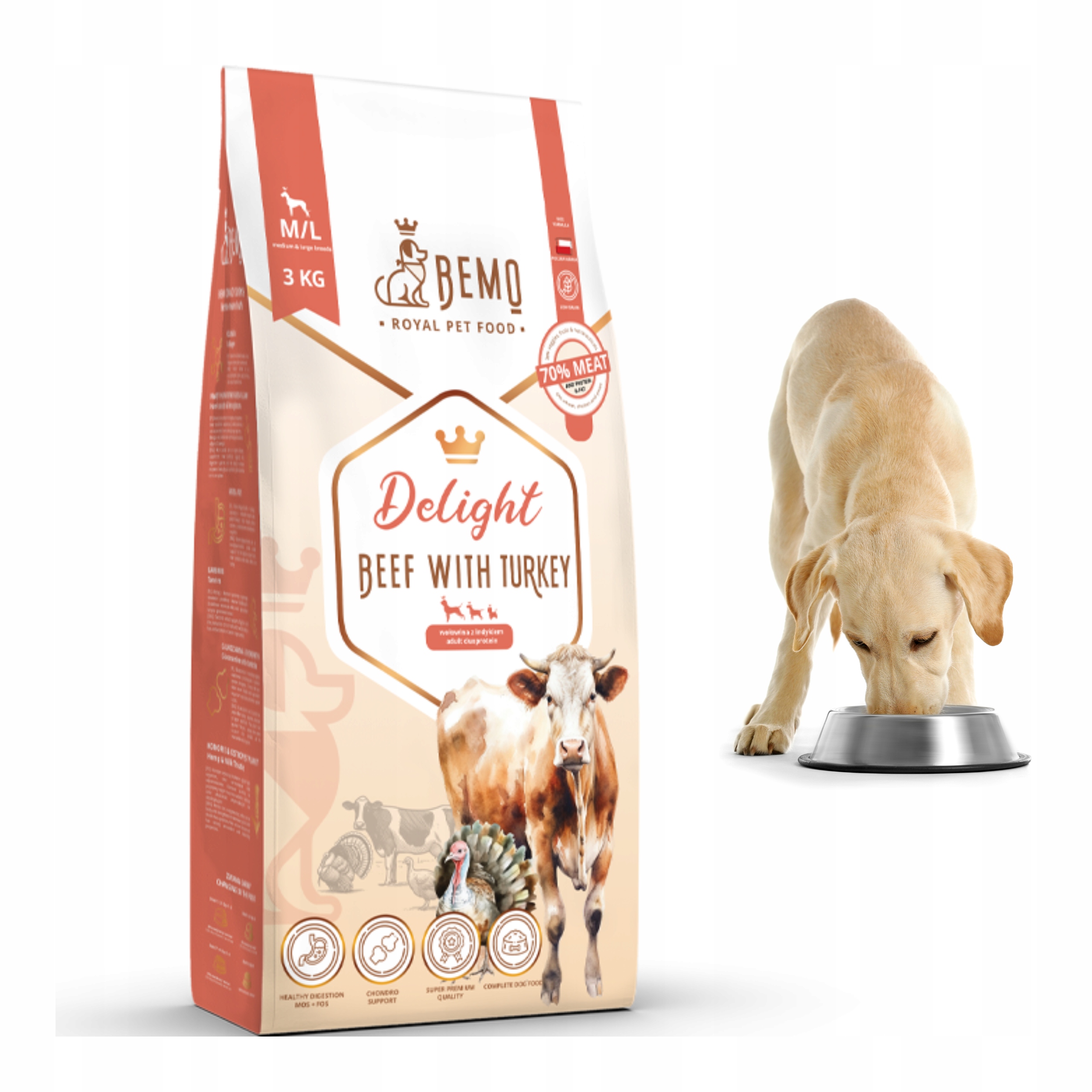 Levně Suché krmivo pro psy Bemo Delight 3 Kg M/L s hovězím krůtím masem pro velká plemena