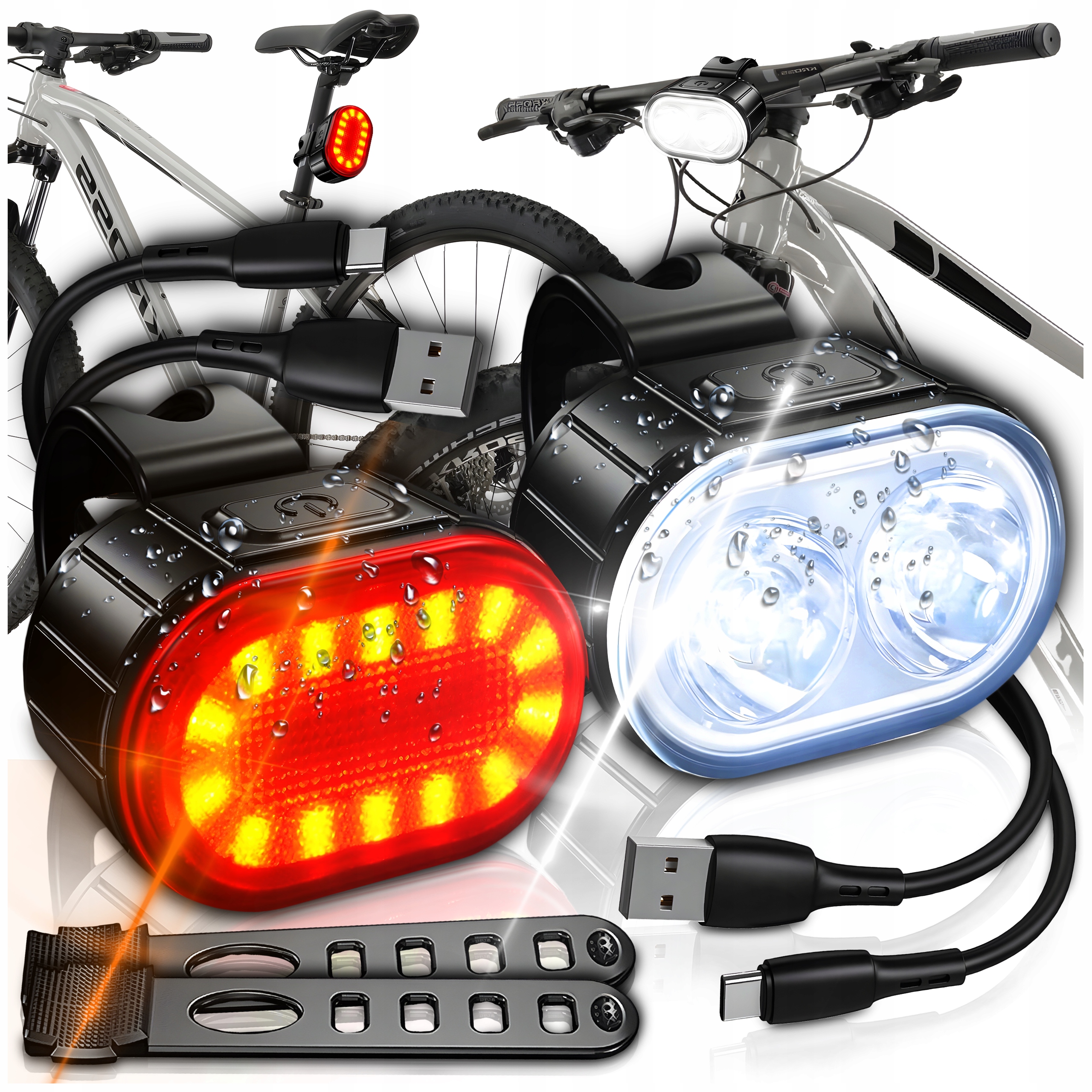 LAMPKI ROWEROWE ŚWIATŁO LAMPA PRZEDNIA TYLNA LED NA KIEROWNICĘ ROWER USB