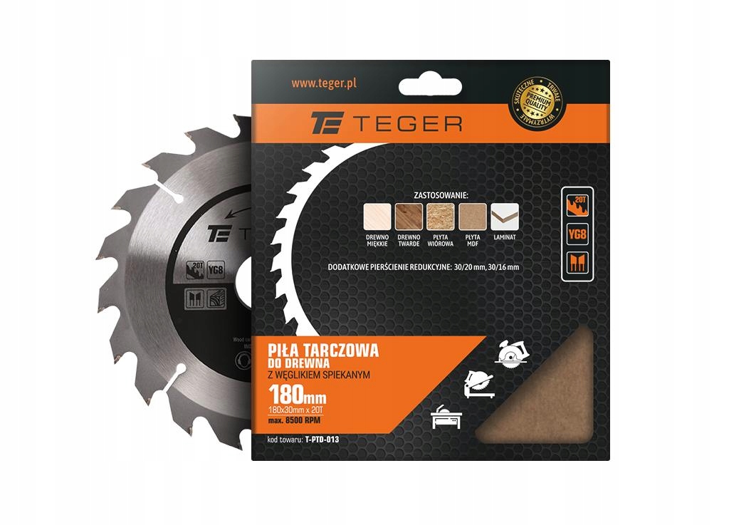 Piła tarczowa do drewna z węglikiem spiekanym 180x30x20T / TEGER Marka Teger