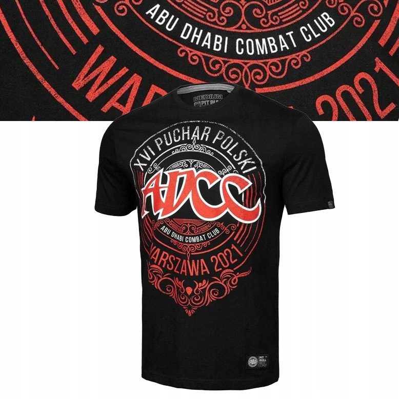 Męska Koszulka Pitbull Bawełniania z kolorowym nadrukiem napis Adcc