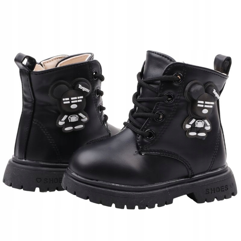 BOTKI DZIEWCZĘCE OCIEPLANE TRAPERY BUTY ZIMOWE ŚNIEGOWCE SUWAKI CZARNE Kod producenta 910BLACK24