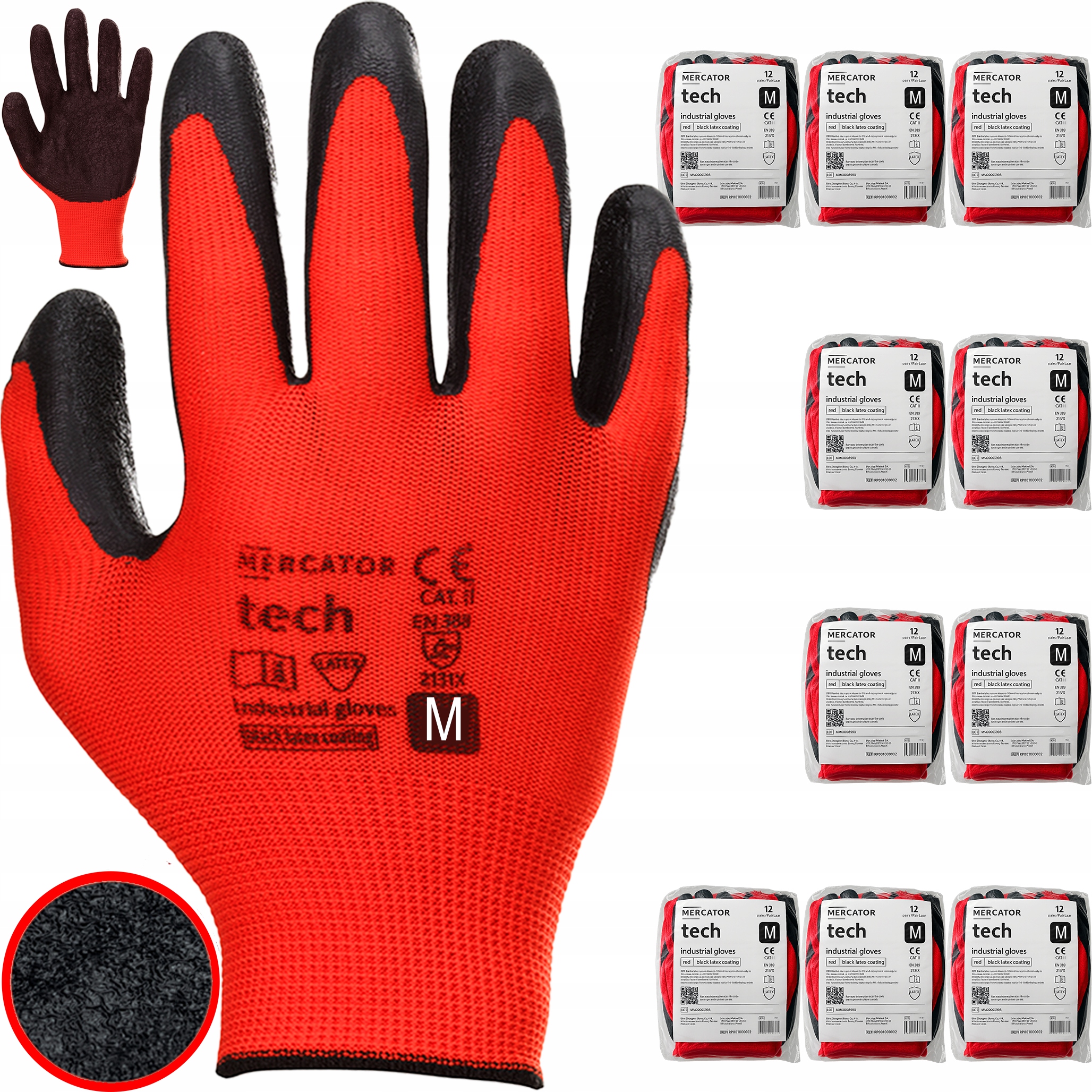 Pracovní Rukavice Mercator Přizpůsobitelné Tech Red+black Latex r.M 120 Párů