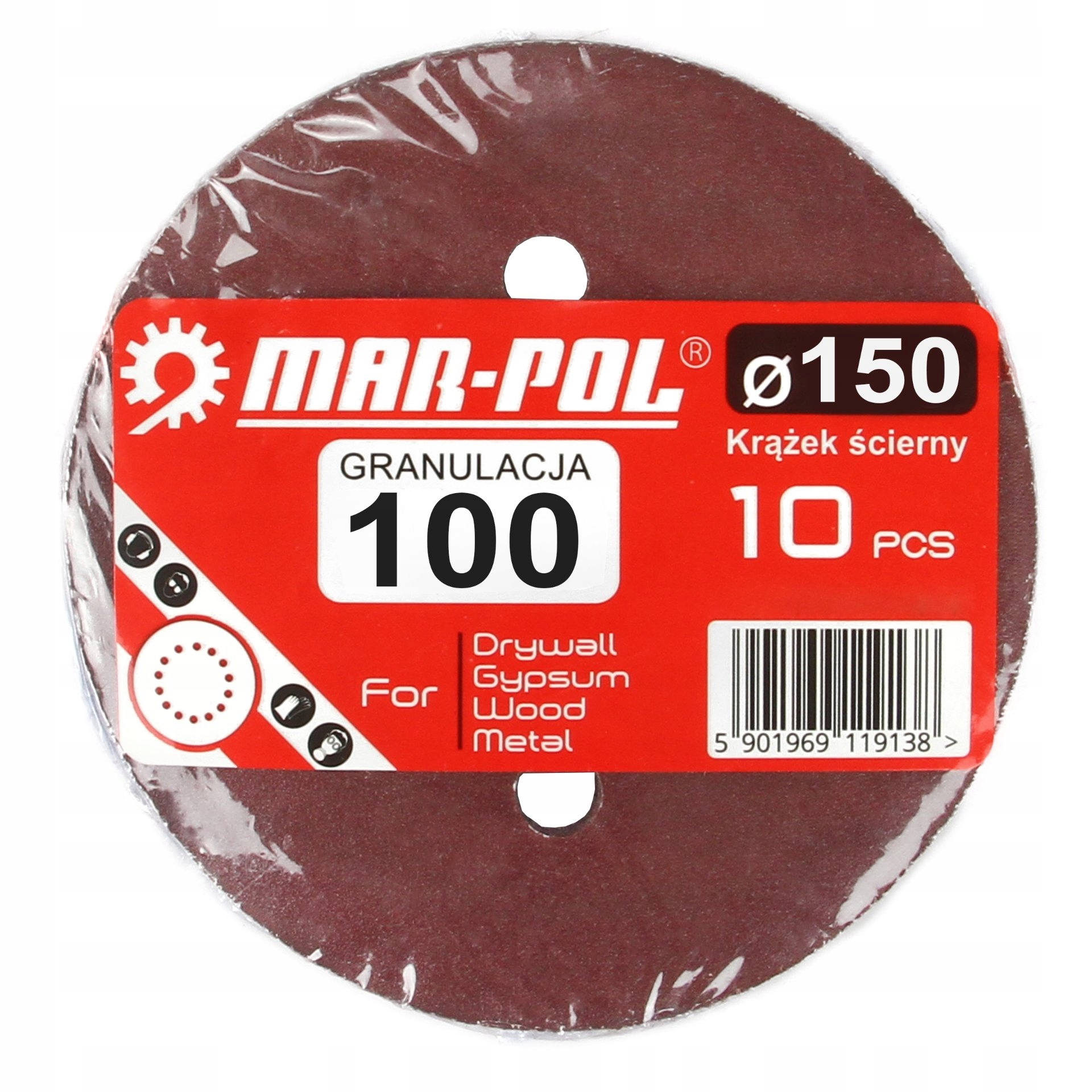 

Krążek Szlifierki 150mm Papier Ścierny Gr100 10szt