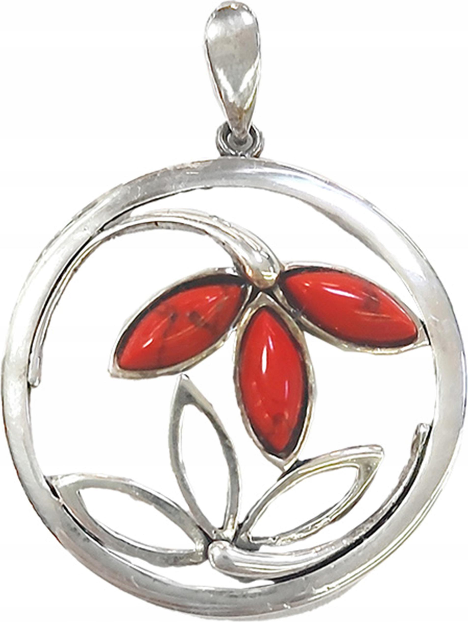 Stříbrný přívěsek 925 kulatý květ s červenými kameny jako dárek