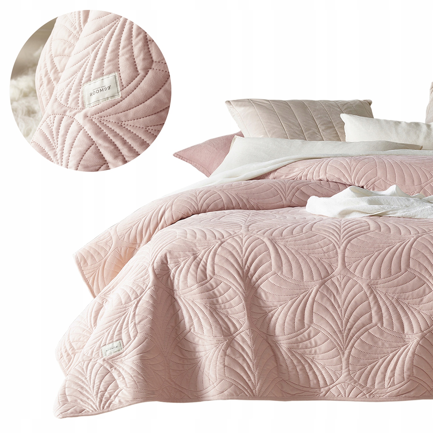 ROOM99 Narzuta na łóżko kanapę sofę 240x260 pudrowy róż welur pikowana Feel