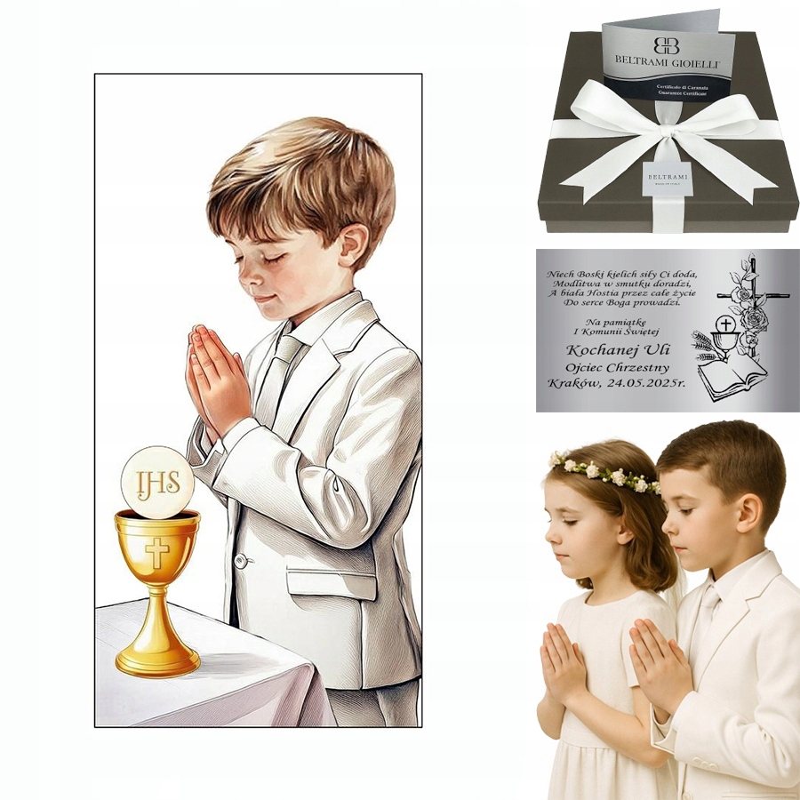 Obraz Památka prvního svatého přijímání na dřevě Obraz Svaté Přijímání Gravírování