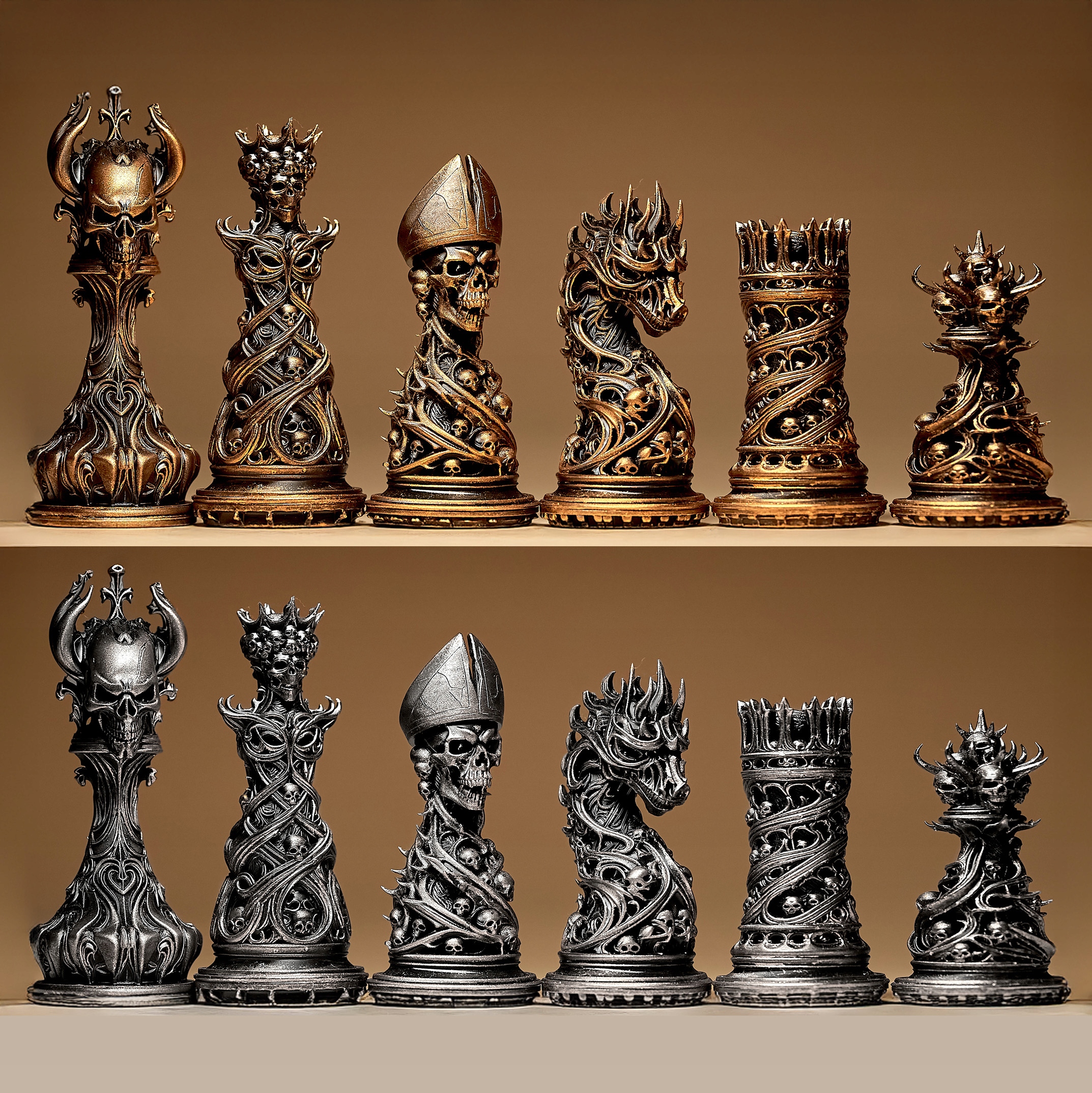 Šachové figurky Gotický démonický zombie Sada 32 ks 3D tisk vel. M