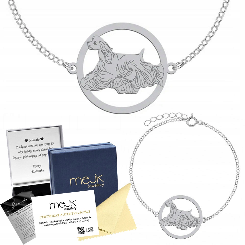 Stříbrný náramek s americkým kokršpanělem 925 Dárek Gravírování Bonus