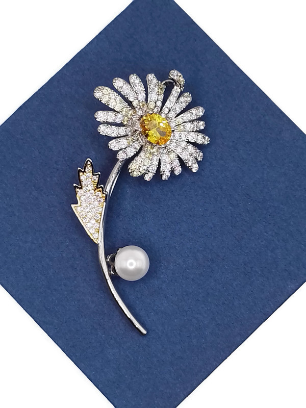 Luxusní Brož Přívěsek Květina Aster Stříbrná Rhodium Krabička Na Dárek