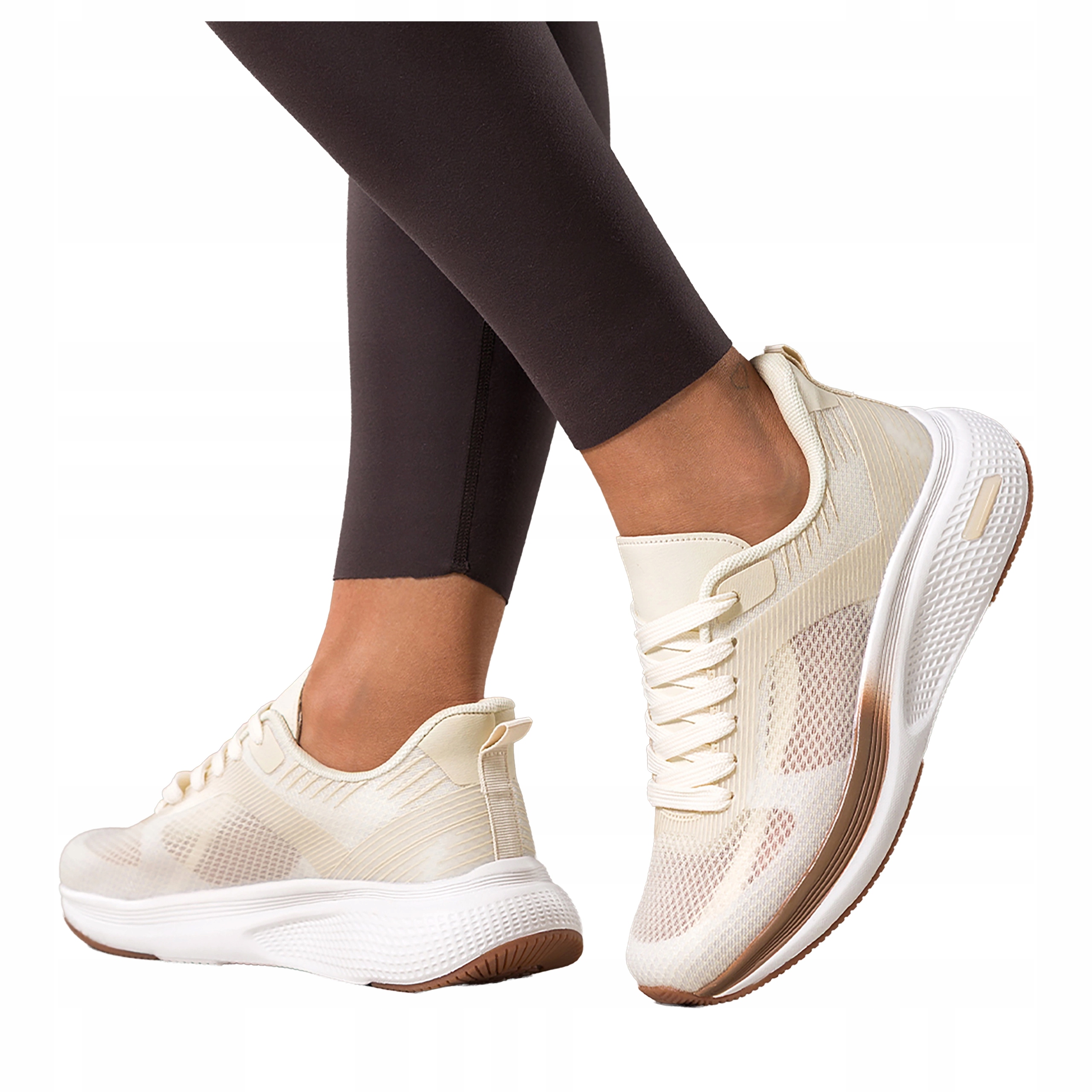 Béžové dámské šněrovací tenisky na fitness na sportovní platformě, velikost 41