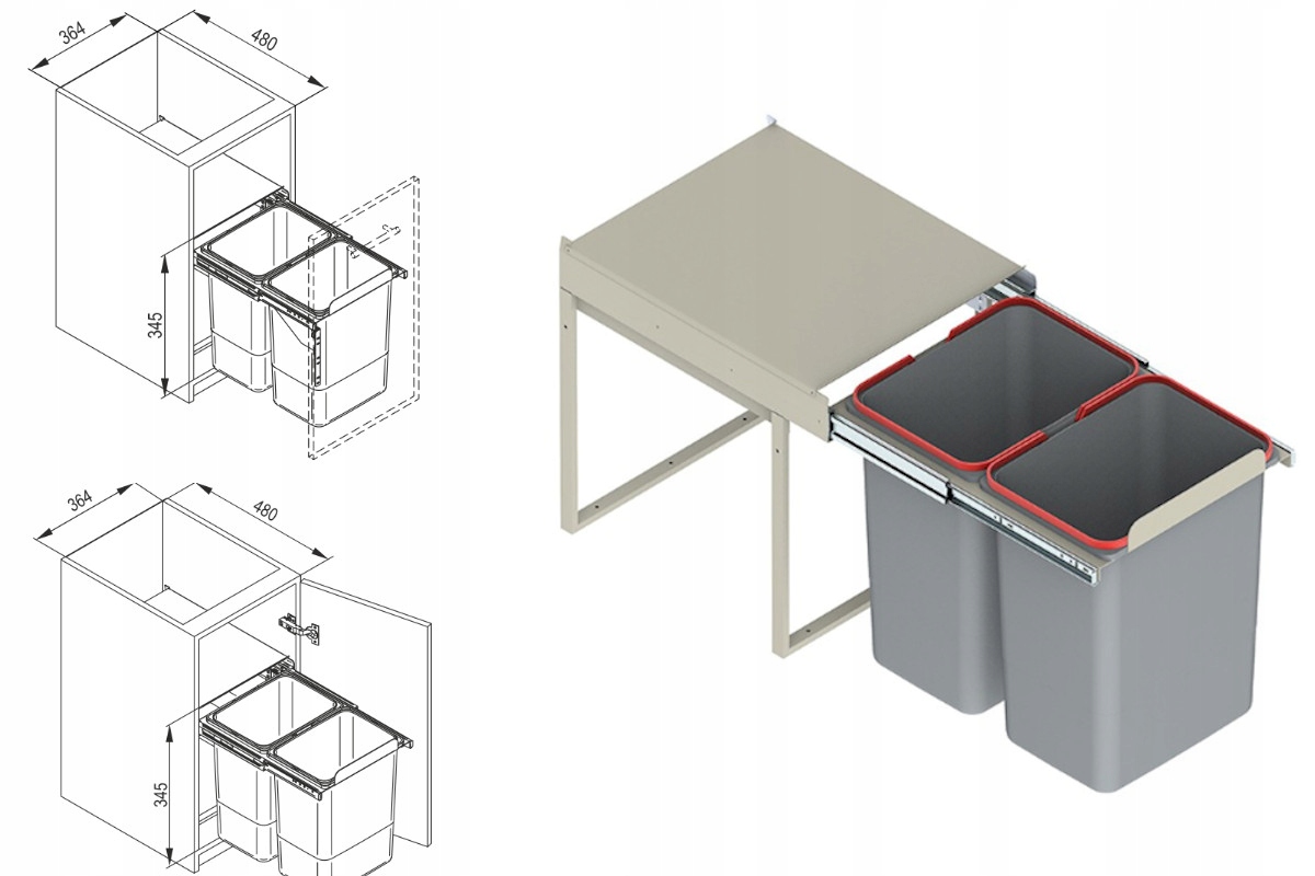 Rejs Nádoba na odpad JC602 Nízka do skrinky 400 H=330 Dvojitá (2X15L) Ds